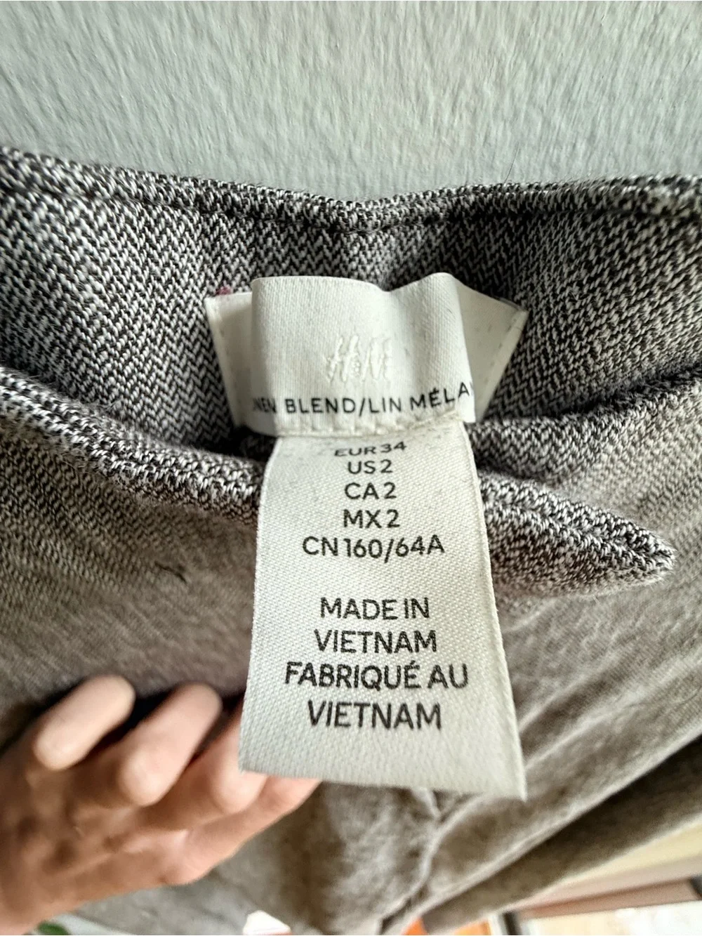 H&M wide leg linen blend pants grey melange